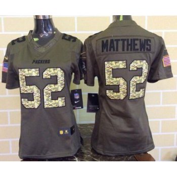 Women's Green Bay Packers #52 Clay Matthews Green Salute To Service 2015 NFL Nike Limited Jersey