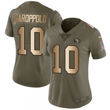 Nike 49ers #10 Jimmy Garoppolo Olive Gold Women's Stitched NFL Limited 2017 Salute to Service Jersey