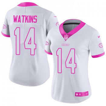 Nike Chiefs #14 Sammy Watkins White Pink Women's Stitched NFL Limited Rush Fashion Jersey