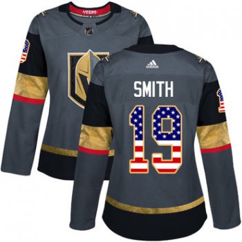 Adidas Vegas Golden Knights #19 Reilly Smith Grey Home Authentic USA Flag Women's Stitched NHL Jersey