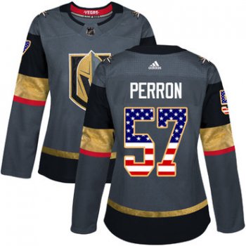 Adidas Vegas Golden Knights #57 David Perron Grey Home Authentic USA Flag Women's Stitched NHL Jersey