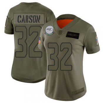 Nike Seahawks #32 Chris Carson Camo Women's Stitched NFL Limited 2019 Salute to Service Jersey