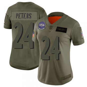 Ravens #24 Marcus Peters Camo Women's Stitched Football Limited 2019 Salute to Service Jersey