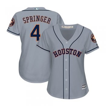 Women's Authentic Houston Astros #4 George Springer Majestic Road Cool Base Grey Jersey