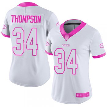 Chiefs #34 Darwin Thompson White Pink Women's Stitched Football Limited Rush Fashion Jersey
