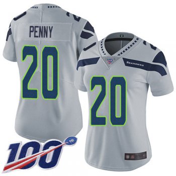 Seahawks #20 Rashaad Penny Grey Alternate Women's Stitched Football 100th Season Vapor Limited Jersey