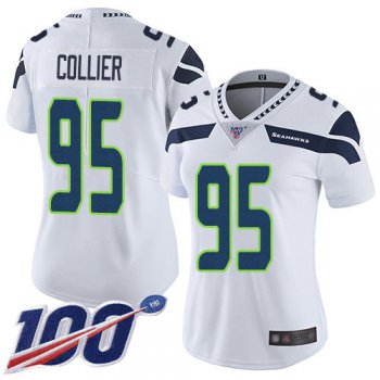 Seahawks #95 L.J. Collier White Women's Stitched Football 100th Season Vapor Limited Jersey