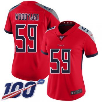 Titans #59 Wesley Woodyard Red Women's Stitched Football Limited Inverted Legend 100th Season Jersey