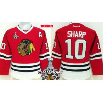 Chicago Blackhawks #10 Patrick Sharp Red Womens Jersey W/2015 Stanley Cup Champion Patch