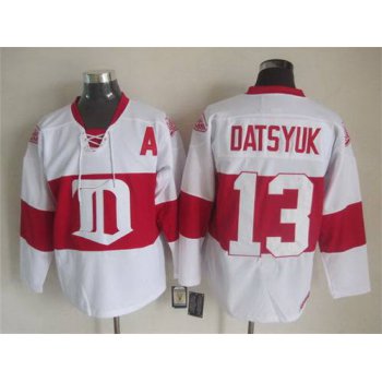 Men's Detroit Red Wings #13 Pavel Datsyuk 2008-09 White CCM Vintage Throwback Jersey