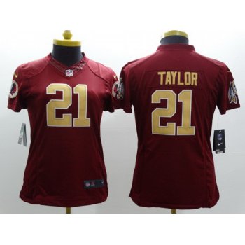 Nike Washington Redskins #21 Sean Taylor Red With Gold Limited Womens Jersey