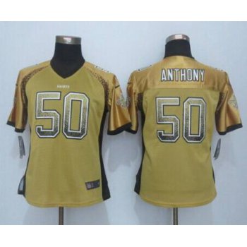 Women's New Orleans Saints #50 Stephone Anthony Nike Drift Fashion Gold Jersey