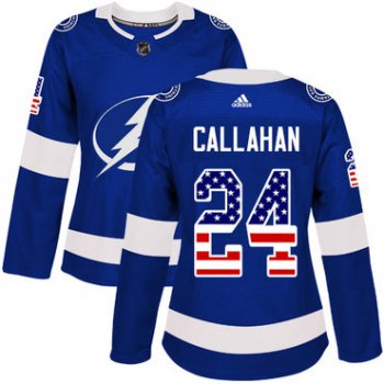 Adidas Tampa Bay Lightning #24 Ryan Callahan Blue Home Authentic USA Flag Women's Stitched NHL Jersey