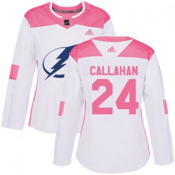 Adidas Tampa Bay Lightning #24 Ryan Callahan White Pink Authentic Fashion Women's Stitched NHL Jersey