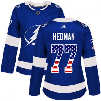 Adidas Tampa Bay Lightning #77 Victor Hedman Blue Home Authentic USA Flag Women's Stitched NHL Jersey