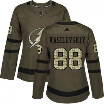 Adidas Tampa Bay Lightning #88 Andrei Vasilevskiy Green Salute to Service Women's Stitched NHL Jersey