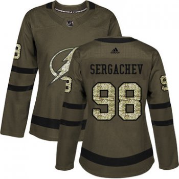 Adidas Tampa Bay Lightning #98 Mikhail Sergachev Green Salute to Service Women's Stitched NHL Jersey