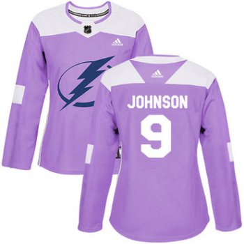 Adidas Tampa Bay Lightning #9 Tyler Johnson Purple Authentic Fights Cancer Women's Stitched NHL Jersey