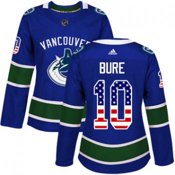 Adidas Vancouver Canucks #10 Pavel Bure Blue Home Authentic USA Flag Women's Stitched NHL Jersey