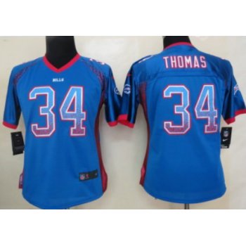Nike Buffalo Bills #34 Thurman Thomas Drift Fashion Blue Womens Jersey
