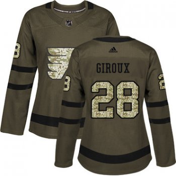 Adidas Philadelphia Flyers #28 Claude Giroux Green Salute to Service Women's Stitched NHL Jersey