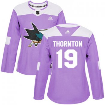 Adidas San Jose Sharks #19 Joe Thornton Purple Authentic Fights Cancer Women's Stitched NHL Jersey