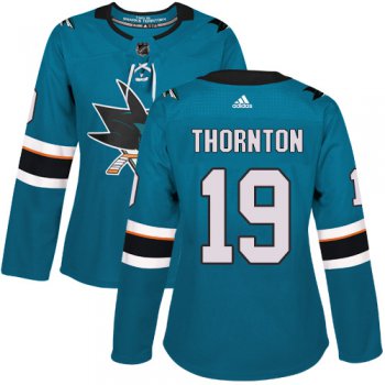 Adidas San Jose Sharks #19 Joe Thornton Teal Home Authentic Women's Stitched NHL Jersey