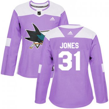 Adidas San Jose Sharks #31 Martin Jones Purple Authentic Fights Cancer Women's Stitched NHL Jersey