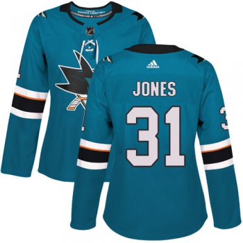 Adidas San Jose Sharks #31 Martin Jones Teal Home Authentic Women's Stitched NHL Jersey