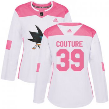 Adidas San Jose Sharks #39 Logan Couture White Pink Authentic Fashion Women's Stitched NHL Jersey