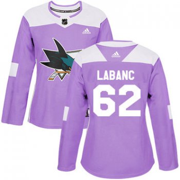 Adidas San Jose Sharks #62 Kevin Labanc Purple Authentic Fights Cancer Women's Stitched NHL Jersey