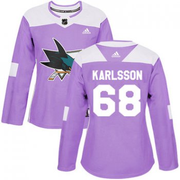 Adidas San Jose Sharks #68 Melker Karlsson Purple Authentic Fights Cancer Women's Stitched NHL Jersey