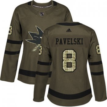 Adidas San Jose Sharks #8 Joe Pavelski Green Salute to Service Women's Stitched NHL Jersey