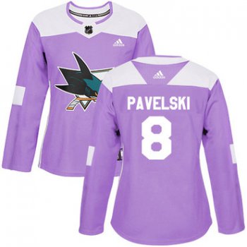 Adidas San Jose Sharks #8 Joe Pavelski Purple Authentic Fights Cancer Women's Stitched NHL Jersey