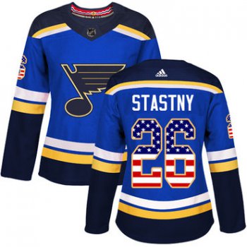 Adidas St.Louis Blues #26 Paul Stastny Blue Home Authentic USA Flag Women's Stitched NHL Jersey