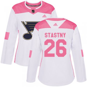 Adidas St.Louis Blues #26 Paul Stastny White Pink Authentic Fashion Women's Stitched NHL Jersey