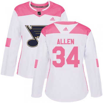 Adidas St.Louis Blues #34 Jake Allen White Pink Authentic Fashion Women's Stitched NHL Jersey