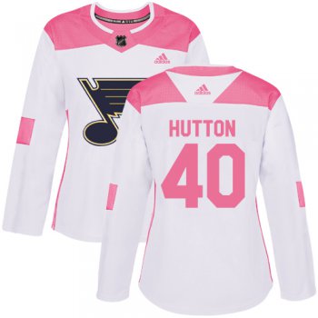 Adidas St.Louis Blues #40 Carter Hutton White Pink Authentic Fashion Women's Stitched NHL Jersey