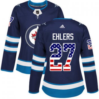 Adidas Winnipeg Jets #27 Nikolaj Ehlers Navy Blue Home Authentic USA Flag Women's Stitched NHL Jersey