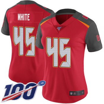Buccaneers #45 Devin White Red Team Color Women's Stitched Football 100th Season Vapor Limited Jersey