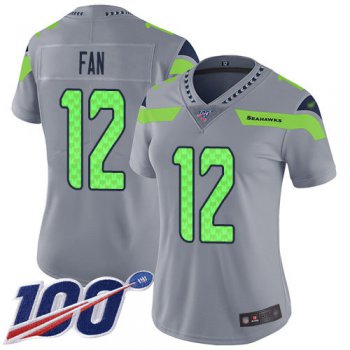 Seahawks #12 Fan Gray Women's Stitched Football Limited Inverted Legend 100th Season Jersey