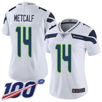 Seahawks #14 D.K. Metcalf White Women's Stitched Football 100th Season Vapor Limited Jersey