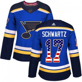 didas St.Louis Blues #17 Jaden Schwartz Blue Home Authentic USA Flag Women's Stitched NHL Jersey