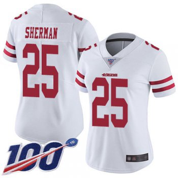 Nike 49ers #25 Richard Sherman White Women's Stitched NFL 100th Season Vapor Limited Jersey
