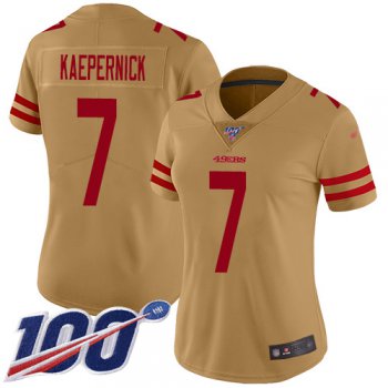 Nike 49ers #7 Colin Kaepernick Gold Women's Stitched NFL Limited Inverted Legend 100th Season Jersey