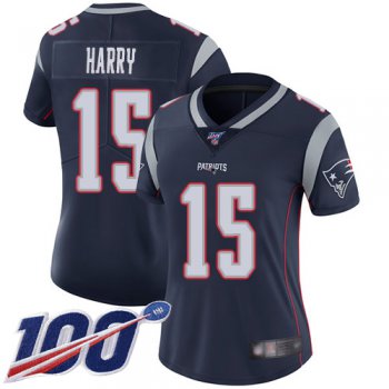 Nike Patriots #15 N'Keal Harry Navy Blue Team Color Women's Stitched NFL 100th Season Vapor Limited Jersey