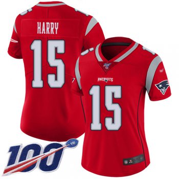 Nike Patriots #15 N'Keal Harry Red Women's Stitched NFL Limited Inverted Legend 100th Season Jersey