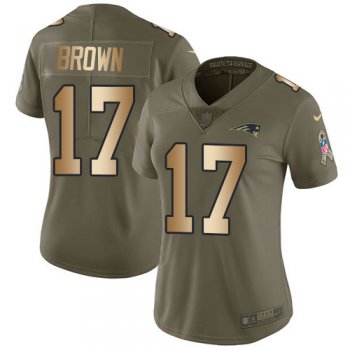 Nike Patriots #17 Antonio Brown Olive Gold Women's Stitched NFL Limited 2017 Salute to Service Jersey