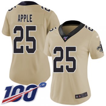Nike Saints #25 Eli Apple Gold Women's Stitched NFL Limited Inverted Legend 100th Season Jersey