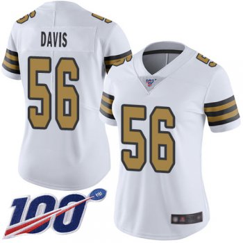 Nike Saints #56 DeMario Davis White Women's Stitched NFL Limited Rush 100th Season Jersey